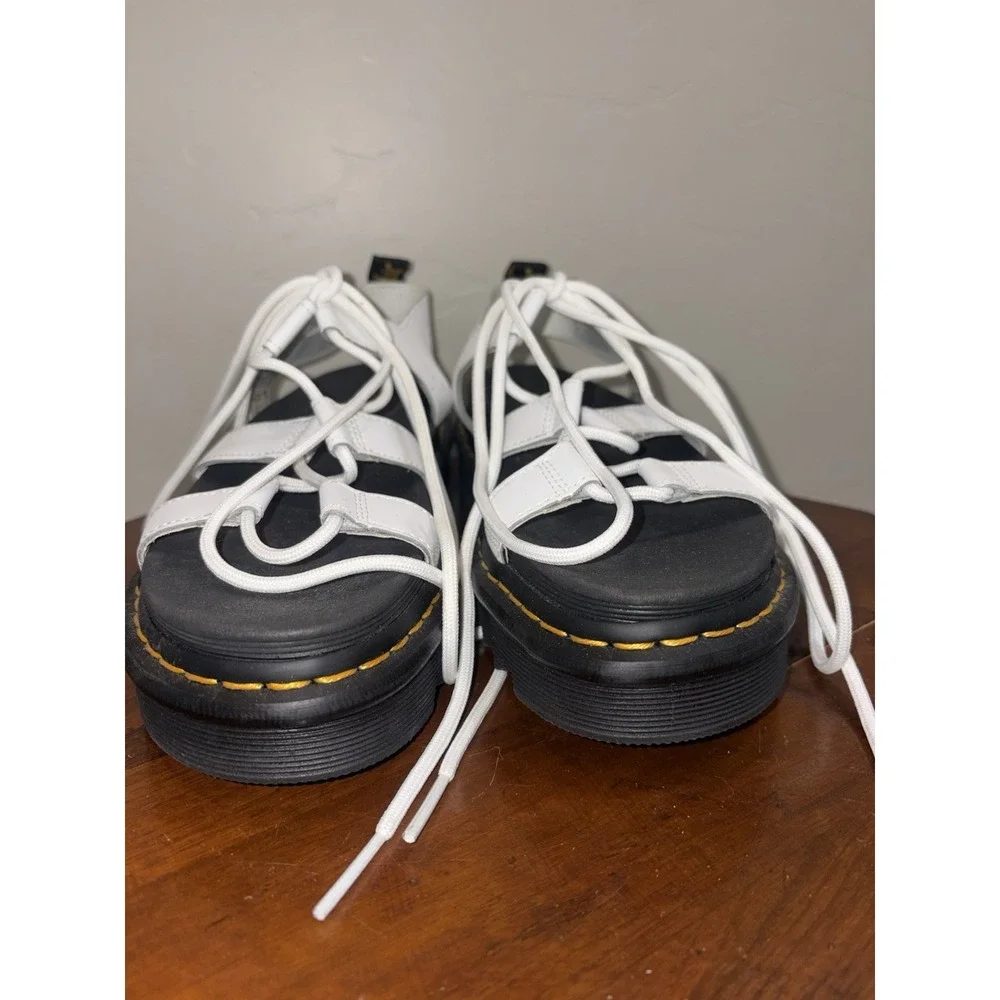 Dr. Martens Nartlla White Leather Chunky Gladiator Platform Sandals Fit Sz 8